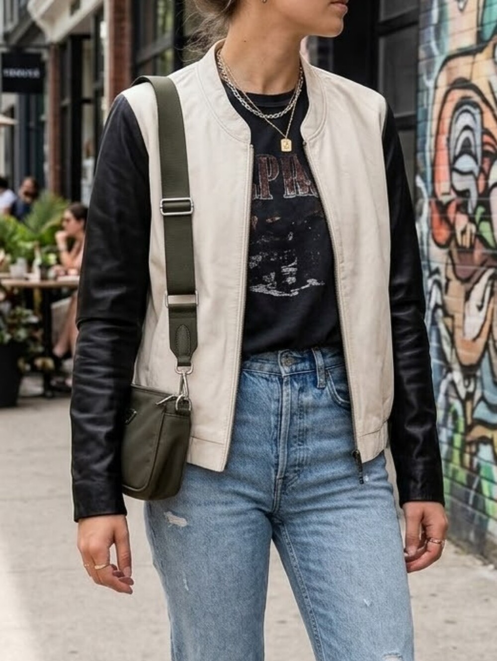 Trouvé Leather & Silk Colorblock Bomber Jacket - Size Small